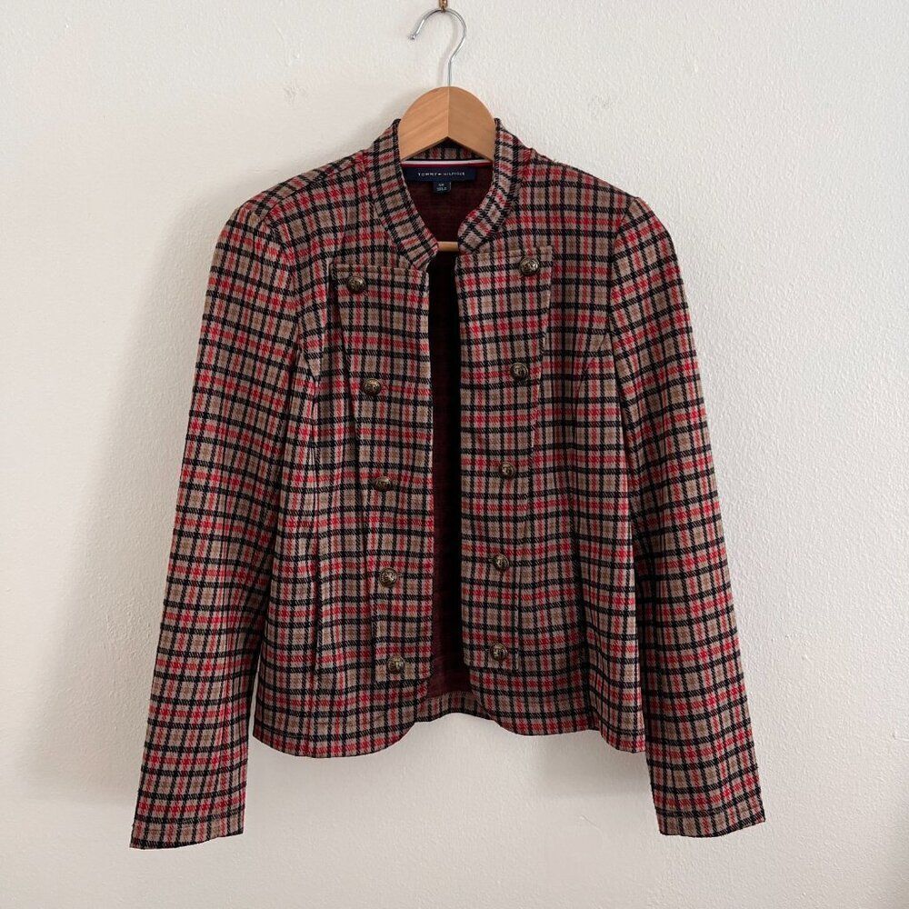 Tommy Hilfiger Open Front Plaid Blazer